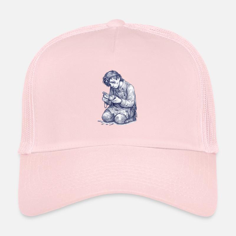 Kneeling Craftsman | Hand Painted Drawing Trucker Cap