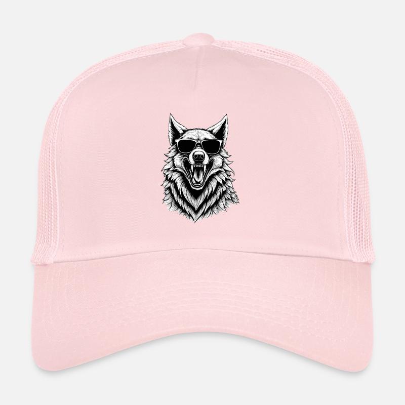 Laughing wolf with sunglasses Trucker Cap