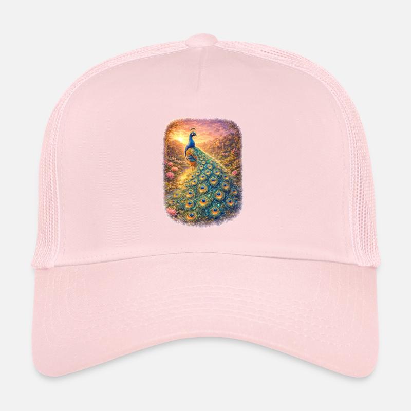 Elegant Peacock in Mystical Light Trucker Cap