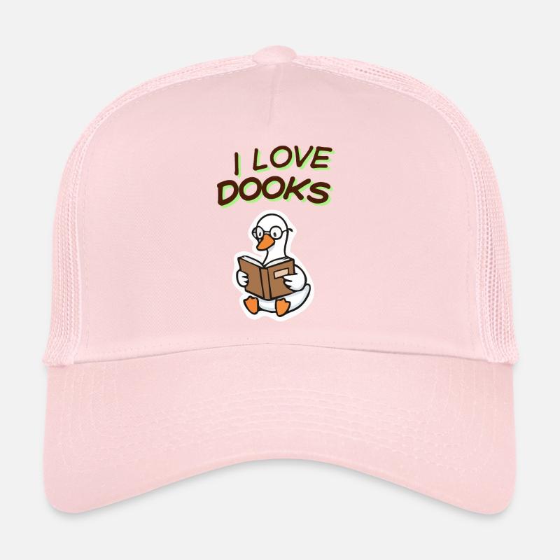I Love Books Duck Reader Cartoon - Trucker Cap - pale pink