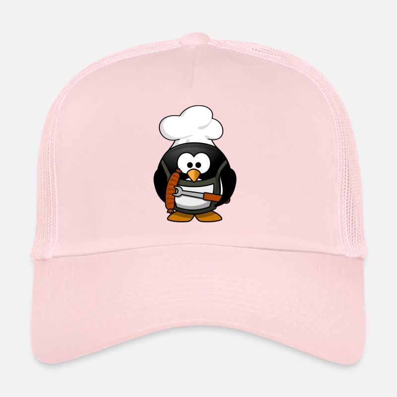 Kochender Pinguin mit Bratwurst. Geschenkidee - Trucker Cap - Hellrosa