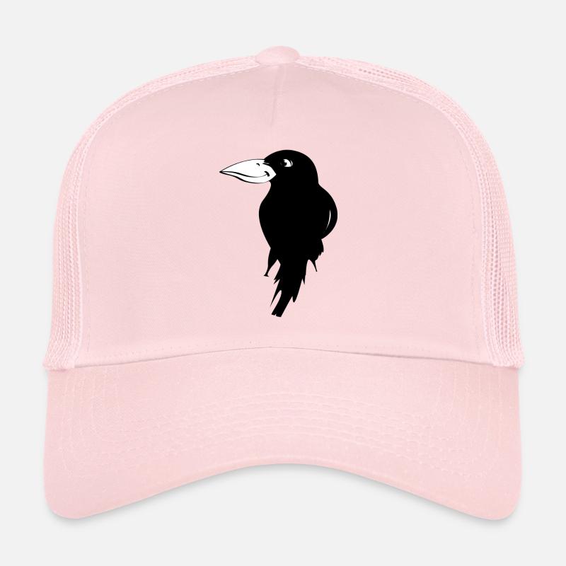 Corbeau noir au visage amical. Casquette trucker 