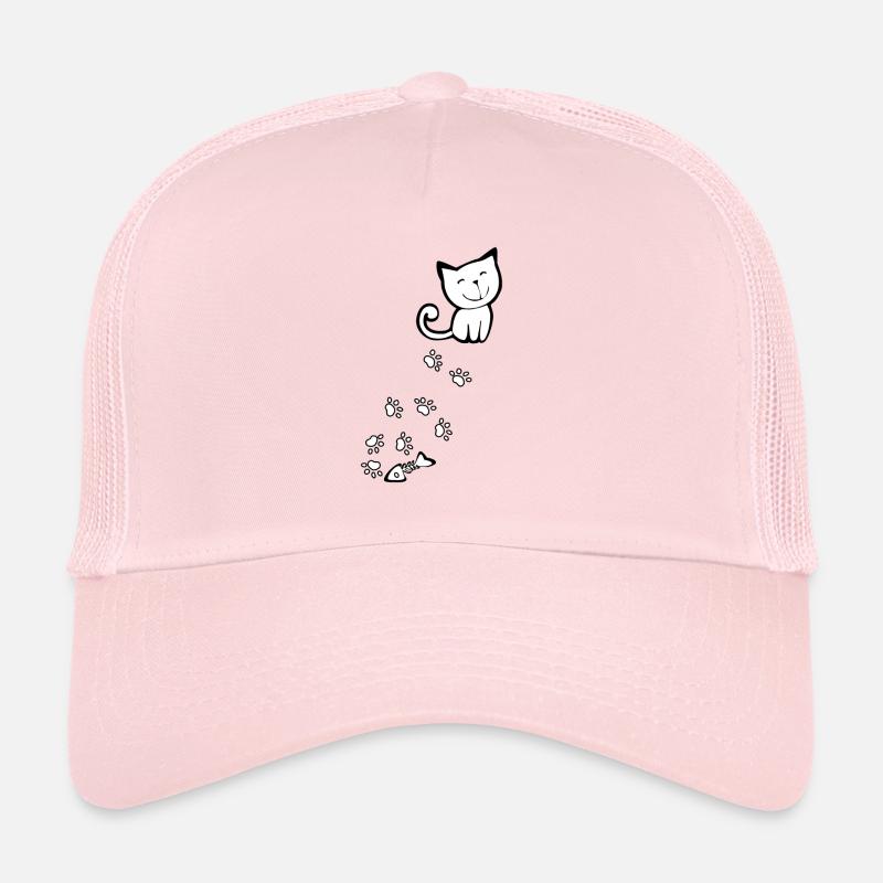 Sweet cat with paws, herringbone - cool shirt - Trucker Cap - pale pink