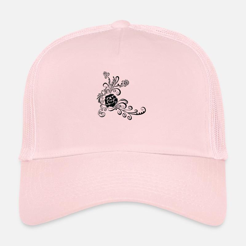 Black Rose Vine Ornament - Trucker Cap - pale pink