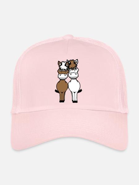 2 Horses Man Woman Lovers Friends Love Team - Trucker Cap - pale pink - Front