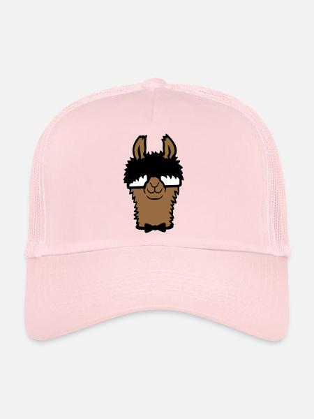 Lama Nerd Geek Hornbrille Fliege Lustig Alpaka Süß - Trucker Cap - Hellrosa - Vorne