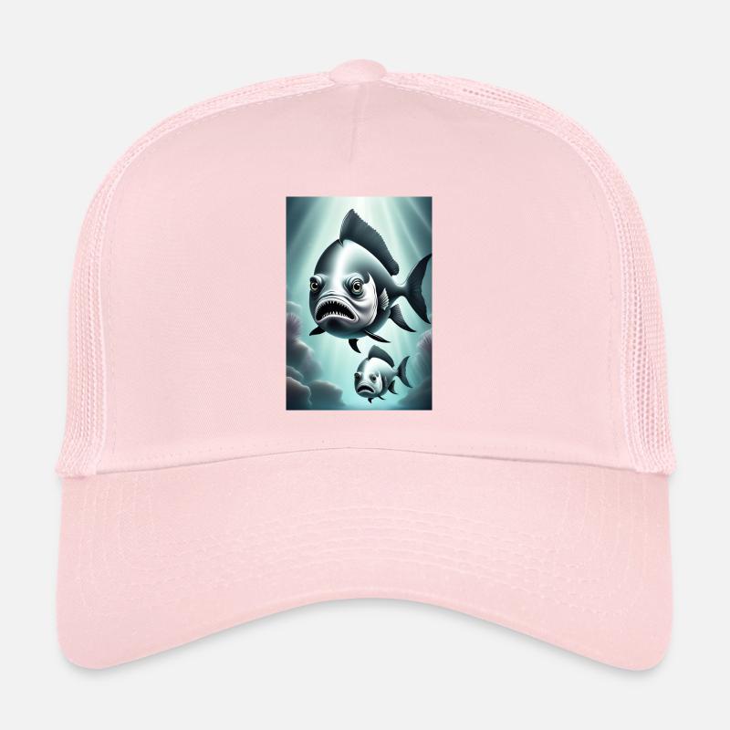 Conception de poisson effrayant en noir et blanc Casquette trucker 