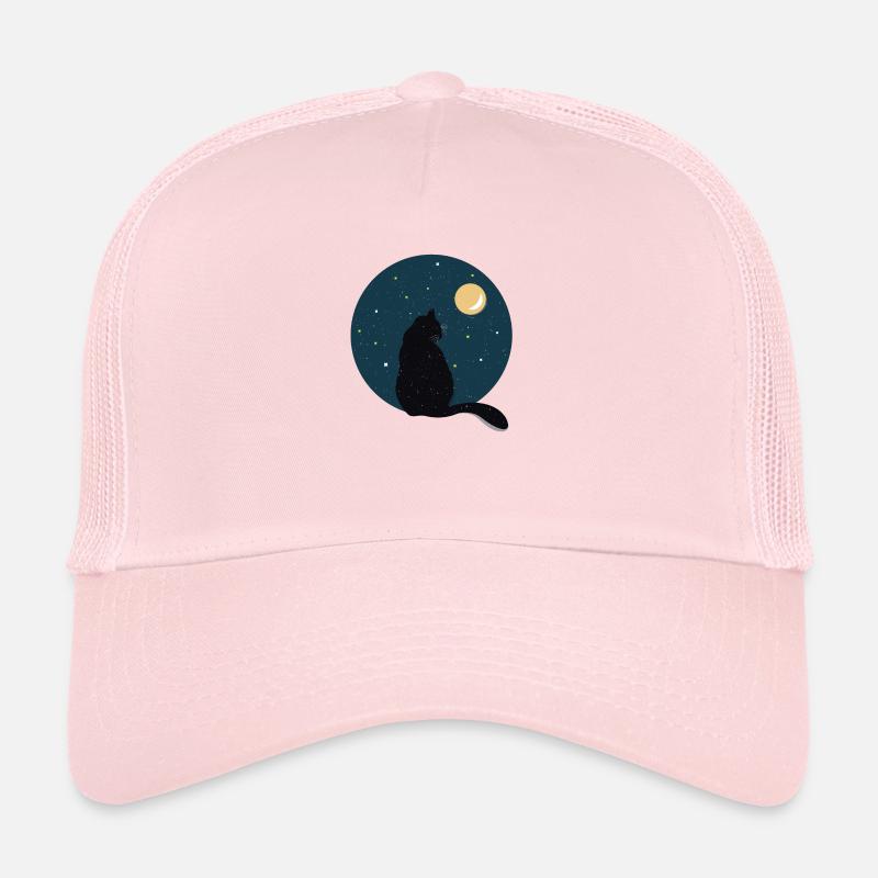 Schwarze Katze vor Mond Geschenk Idee Trucker Cap