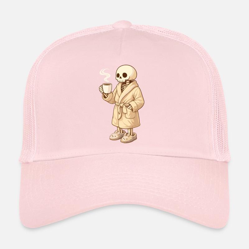 Cozy skeleton in bathrobe – time for rest Trucker Cap