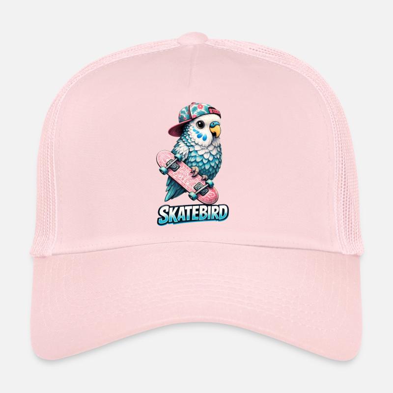 Blauer Skatebird – Coole Papagei-Illustration mit - Trucker Cap - Hellrosa