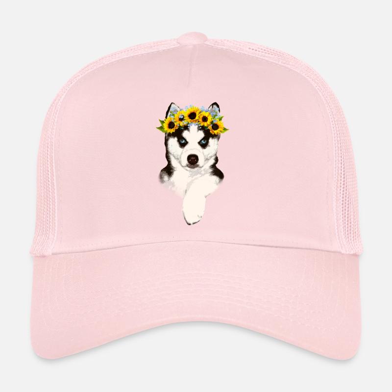 Husky avec une couronne de tournesol Casquette trucker 