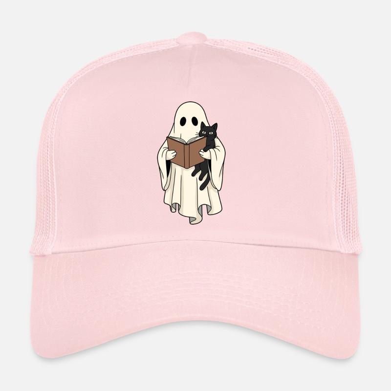 Reading Ghost with Cat in Book - Trucker Cap - pale pink