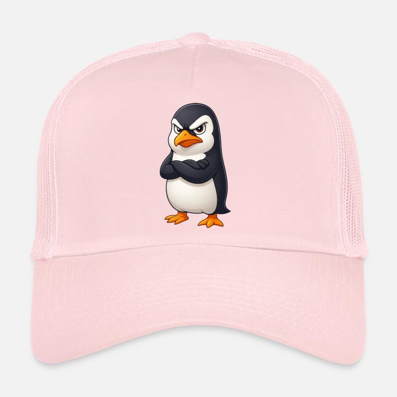 Cute penguin cartoon grumpy offended funny Trucker Cap