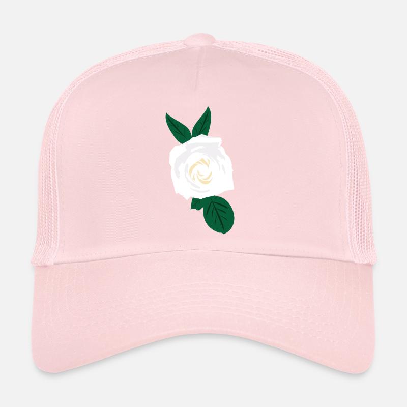 White Rose with Green Leaves Trucker Cap