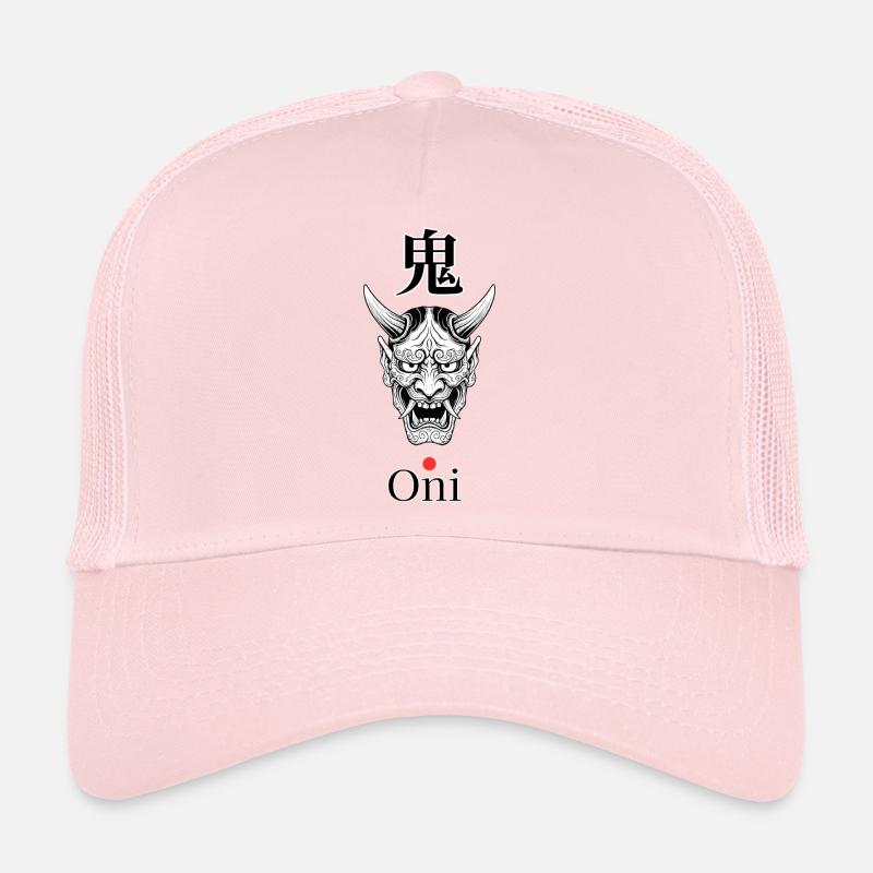 Oni Dämonenmaske Linienkunst Schwarzweiß - Trucker Cap - Hellrosa