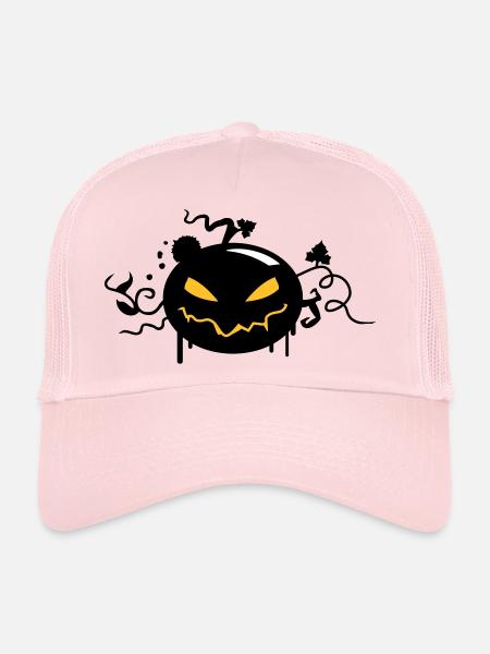 citrouille d'halloween noir avec des yeux brillants - Casquette trucker  - rose pâle - Devant