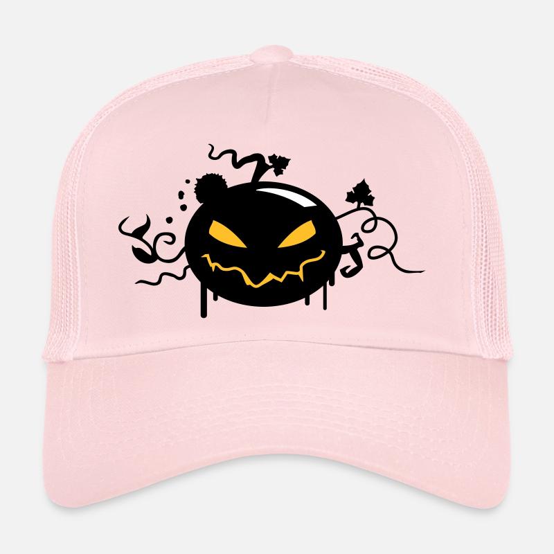 black halloween pumpkin with glowing eyes Trucker Cap