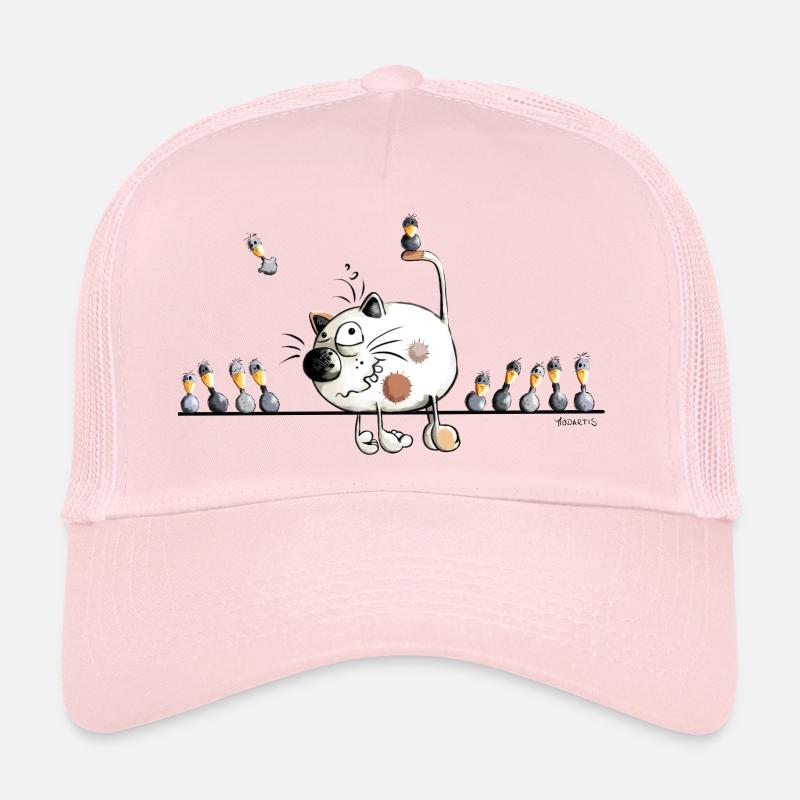 Cat with birds - Trucker Cap - pale pink