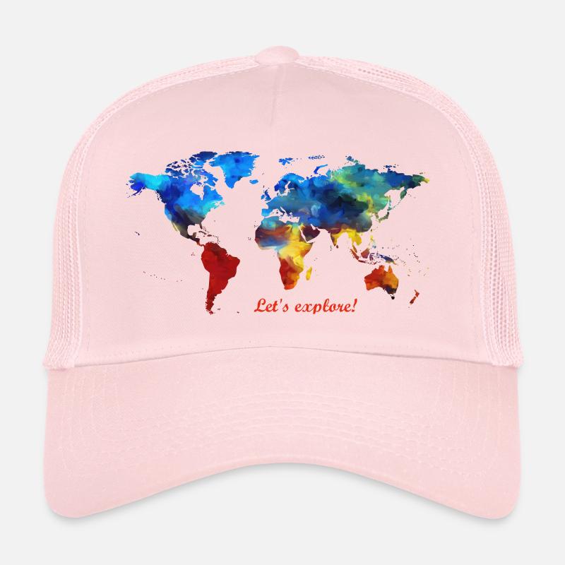 Lets explore! map of the world - Trucker Cap - pale pink