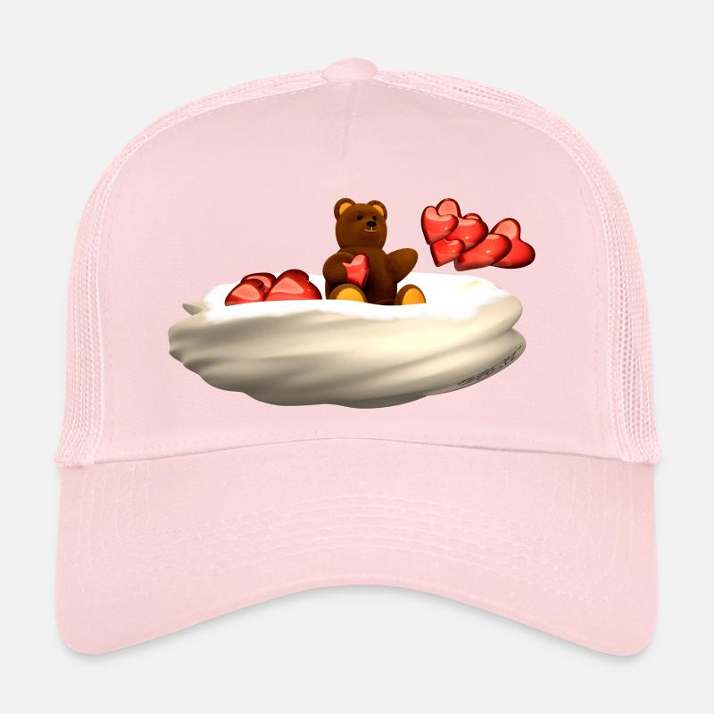 Bear flies on cloud with hearts Trucker Cap