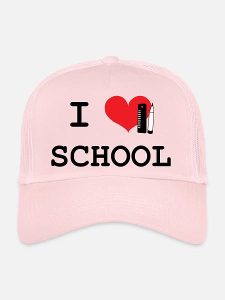 J'aime l'École : Motif Love School Iconique Noir - Casquette trucker  - rose pâle - Devant