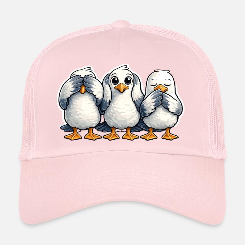 Three seagulls see nothing hear nothing say nothing Trucker Cap