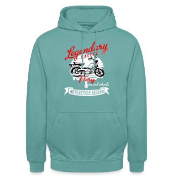 Kreidler Flory 23 Kult Mofa - Unisex Hoodie - Pastelltürkis - Vorne - Alina (178cm) & Michal (187cm)