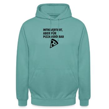 Introvertiert, aber für Pizza verfügbar - Unisex Hoodie - Pastelltürkis - Vorne - Alina (178cm) & Michal (187cm)