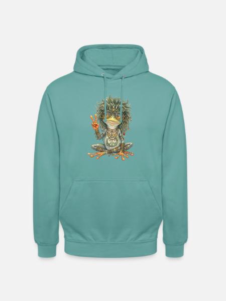 Aquarell-Design: Hippie-Frosch mit Peace-Zeichen - Unisex Hoodie - Pastelltürkis