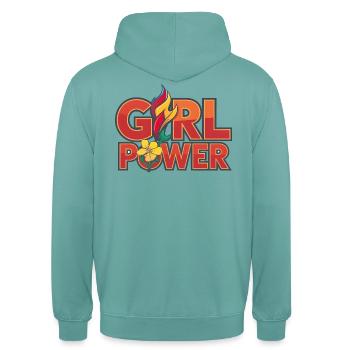 Blumige Frauenpower - Unisex Hoodie - Pastelltürkis - Hinten - Michal (187cm)