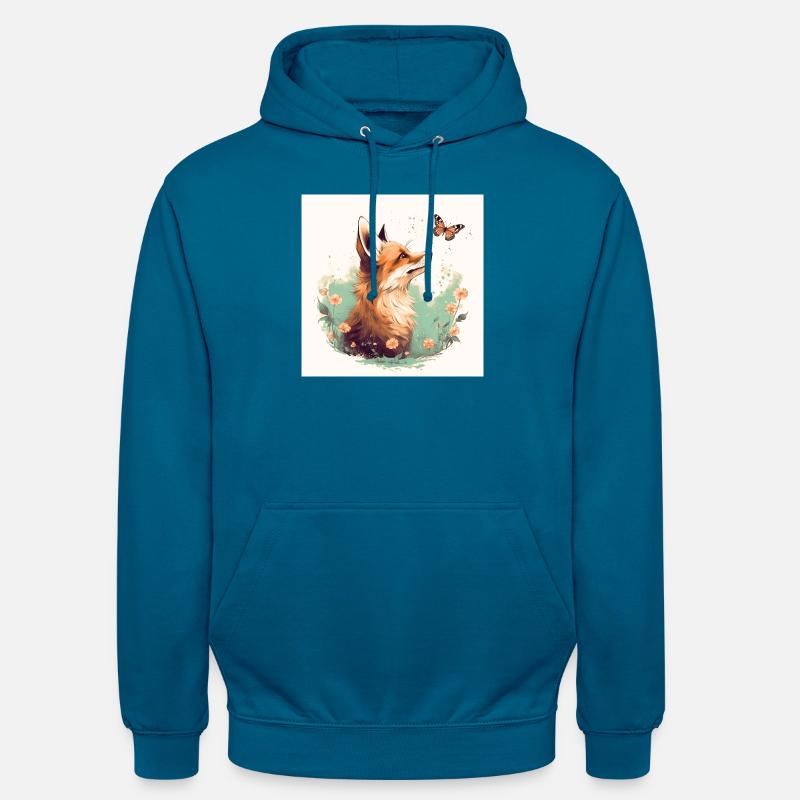 Fuchs mit Schmetterling - Unisex Hoodie - Tiefseeblau 