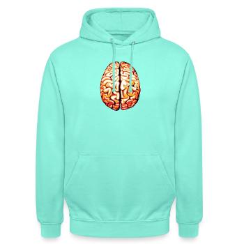 Hirn in Originalgröße - Unisex Hoodie - Mint - Vorne - AI Model Male 185 light (185cm) & AI Model Female 180 light (180cm)