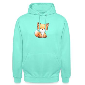 Illustrated Fox – Geschichtenerzählen und Waldatmosphäre - Unisex Hoodie - Mint - Vorne - AI Model Male 185 light (185cm) & AI Model Female 180 light (180cm)