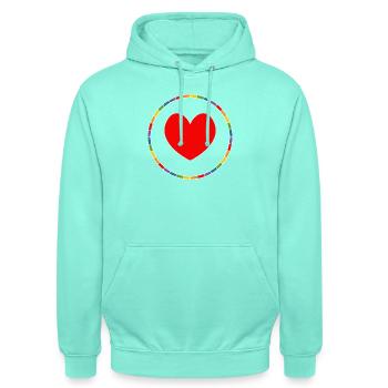 LGBT Herz im Regenbogenring - Unisex Hoodie - Mint - Vorne - AI Model Male 185 light (185cm) & AI Model Female 180 light (180cm)