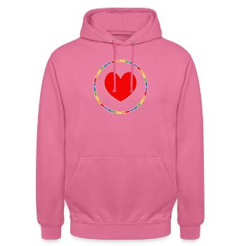 LGBT Herz im Regenbogenring - Unisex Hoodie - Pink - Vorne - Alina (178cm) & Michal (187cm)