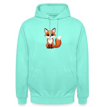 Un renard mignon dans un style dessin animé - Sweat-shirt à capuche unisexe - menthe - Devant - AI Model Male 185 light (185cm) & AI Model Female 180 light (180cm)