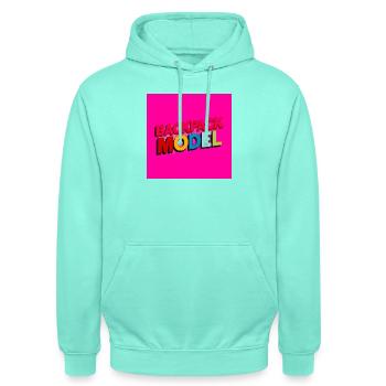Backpack Model Neon Text - Unisex Hoodie - mint - Front - AI Model Male 185 light (185cm) & AI Model Female 180 light (180cm)