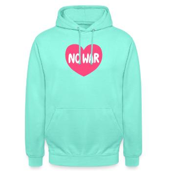 Graphique de paix sans cœur de guerre - Sweat-shirt à capuche unisexe - menthe - Devant - AI Model Male 185 light (185cm) & AI Model Female 180 light (180cm)