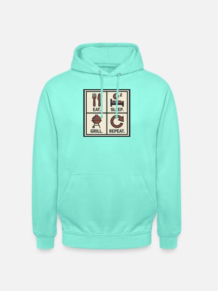 Eat Sleep Grill Start Again Barbecue - Unisex Hoodie - mint