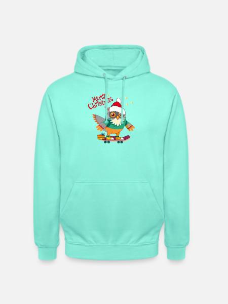 Christmas Owl on Skateboard - Unisex Hoodie - mint