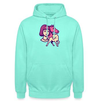 Horse Girl Pop Art Pink - Unisex Hoodie - mint - Front - AI Model Male 185 light (185cm) & AI Model Female 180 light (180cm)