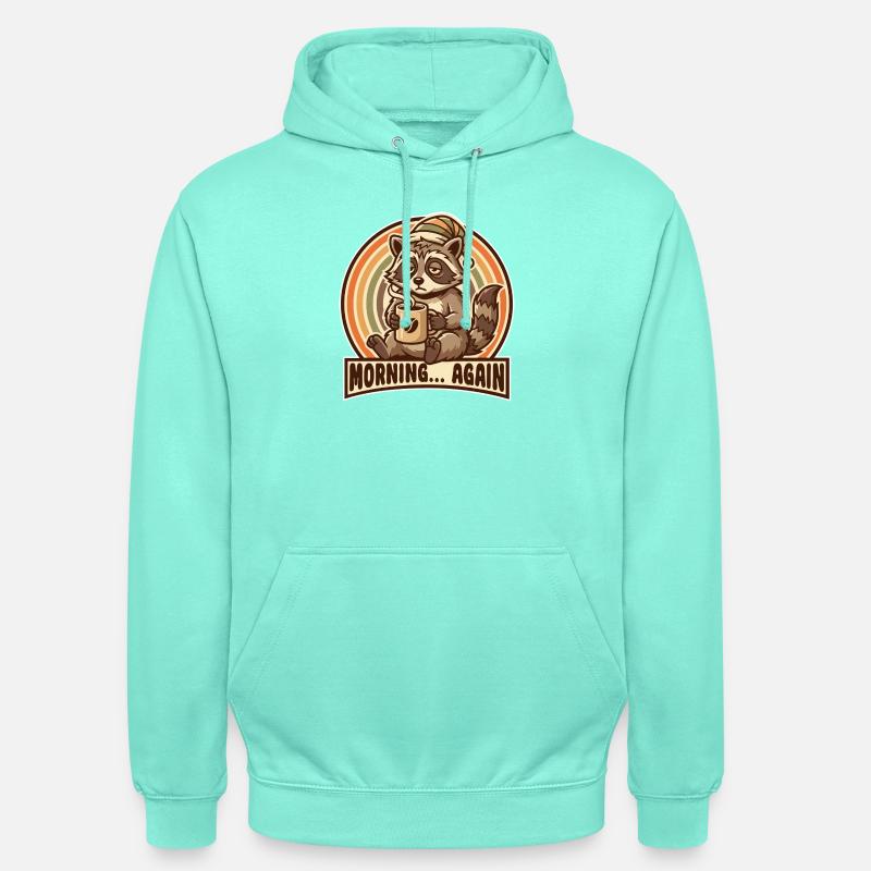 Morgenmuffel Waschbär mit Kaffee - Sweat-shirt à capuche unisexe - menthe