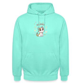 Pastel Dreamy Cat and Stars - Unisex Hoodie - mint - Front - AI Model Male 185 light (185cm) & AI Model Female 180 light (180cm)