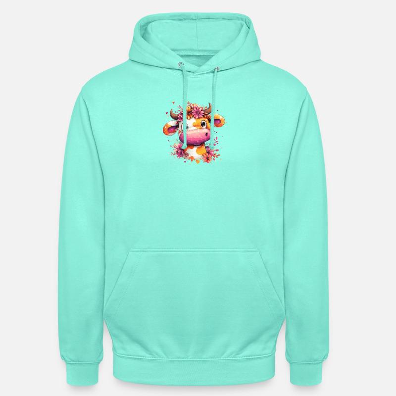 Vache fleurie dans un style aquarelle - Sweat-shirt à capuche unisexe - menthe