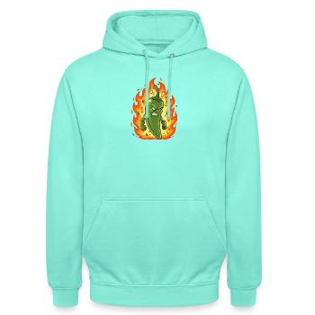 Feuriger Chili-Kämpfer - Unisex Hoodie - Mint - Vorne - AI Model Male 185 light (185cm) & AI Model Female 180 light (180cm)