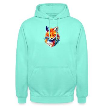 Colorful Fox Polygon Design – Moderne Fuchs Kunst - Unisex Hoodie - Mint - Vorne - AI Model Male 185 light (185cm) & AI Model Female 180 light (180cm)