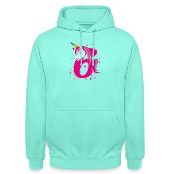 Einhorn,  6 Jahre alt, 6. Geburtstag, Kind - Unisex Hoodie - Mint - Vorne - AI Model Male 185 light (185cm) & AI Model Female 180 light (180cm)