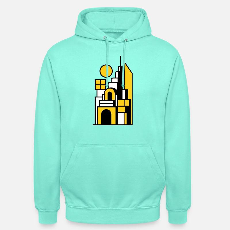 Paysage urbain abstrait en jaune noir - Sweat-shirt à capuche unisexe - menthe