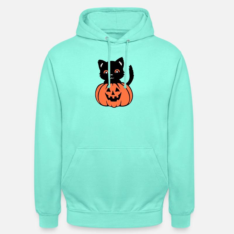 Halloween Kat Sort Græskar Efterår Uhyggelig Uhyggelig - Hættetrøje unisex - mint