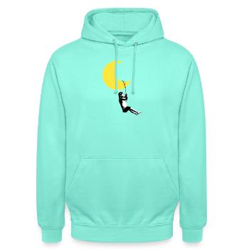 Mädchen schauckelt unter dem Mond Streetart Style - Unisex Hoodie - Mint - Vorne - AI Model Male 185 light (185cm) & AI Model Female 180 light (180cm)